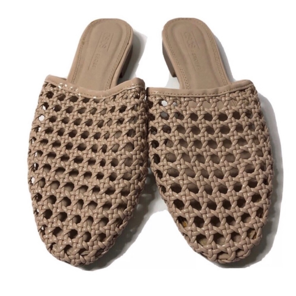 ASOS beige Perforated Slide Mules. Size 6.
